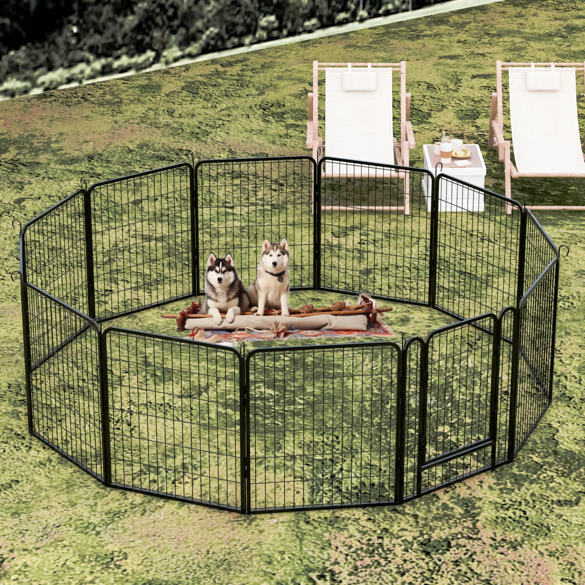 Dog Playpen Indoor - Pet Fence Puppy Exercise Pen For Yard Gate 6/8/12/16Panel Heavy Duty Crates With Doors Metal Dog Pen For Ca